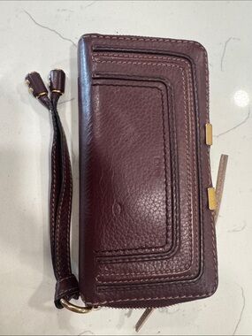 Chloe Brown Leather Wristlet Phone Case with Wrist Strap